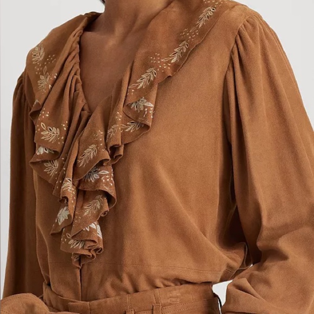Ralph Lauren Brown Ruffle Blouse - Picture 7 of 8